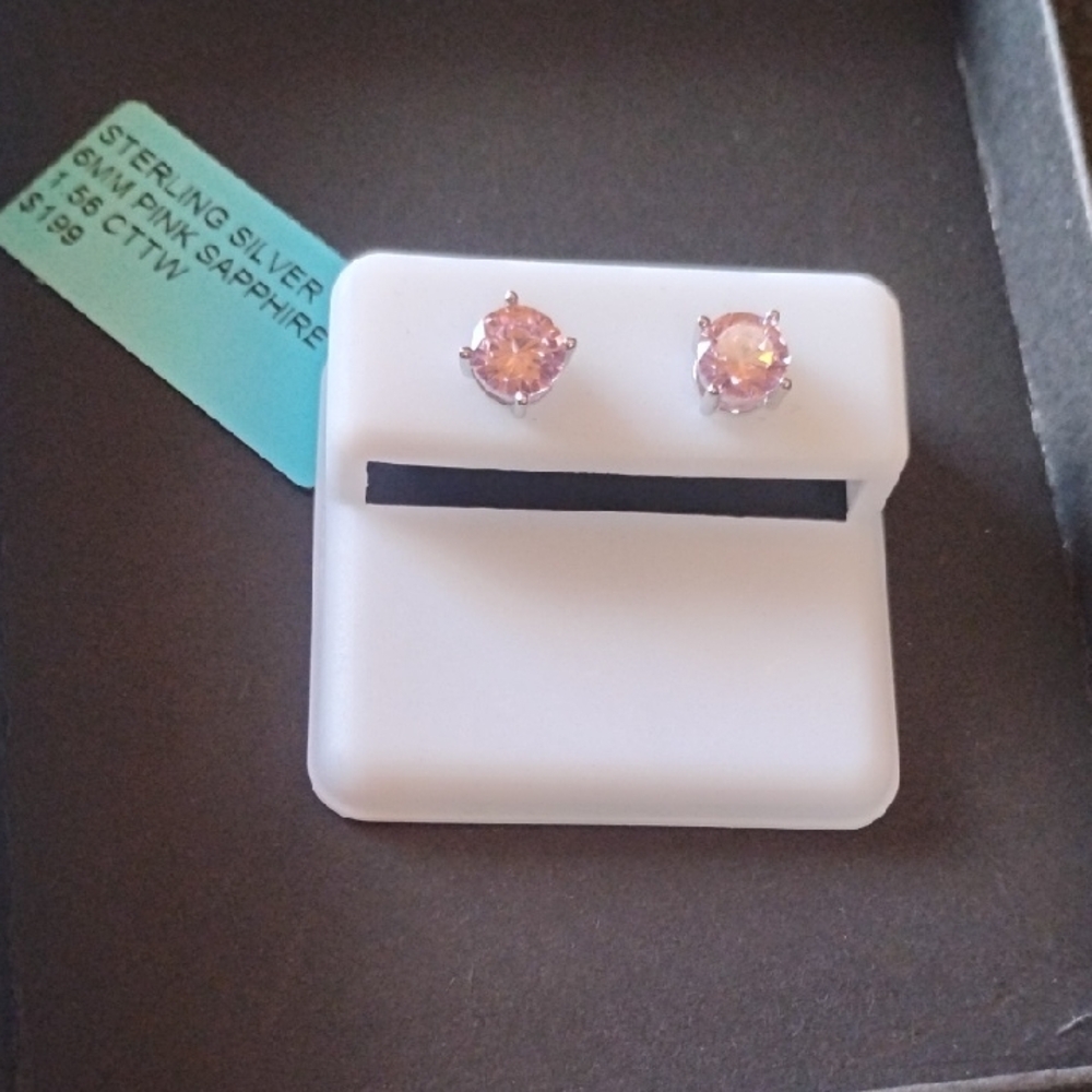 Sterling Silver Pink Sapphire Stud Earrings